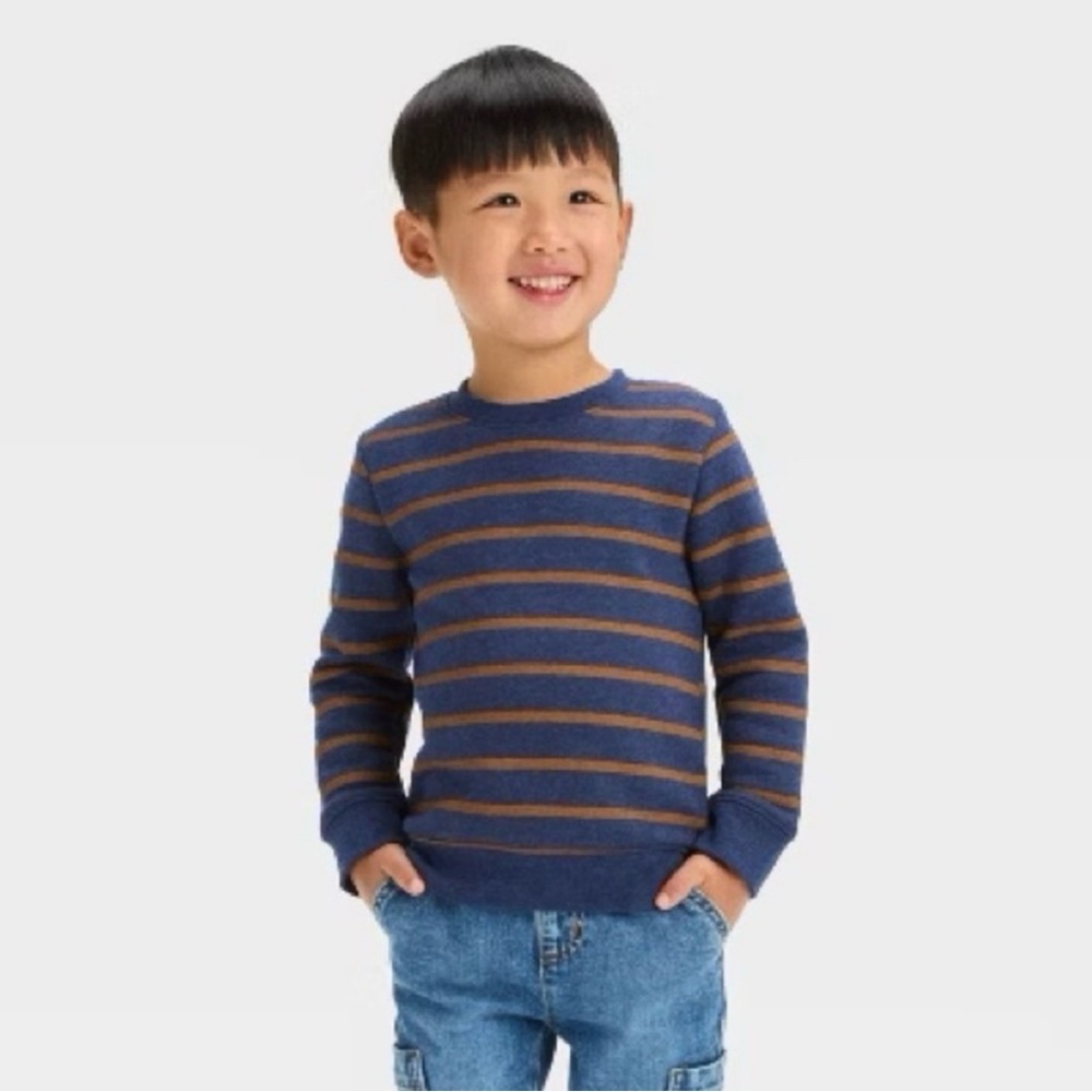 Cat &‎ Jack Baby Boy Striped Sweatshirt 18M Navy Brown Long Sleeve New